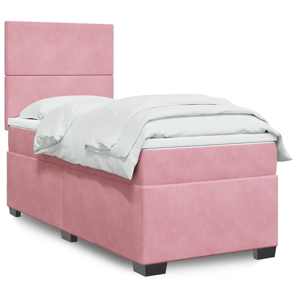 Letto singolo | Letto per adulti | Giroletto a Molle con Materasso Rosa 80x200 cm in Velluto