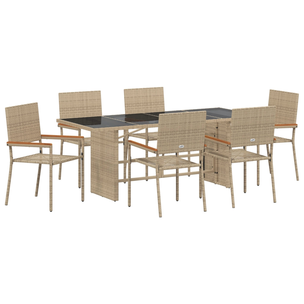 Set da pranzo da giardino 7 pezzi beige in polyrattan