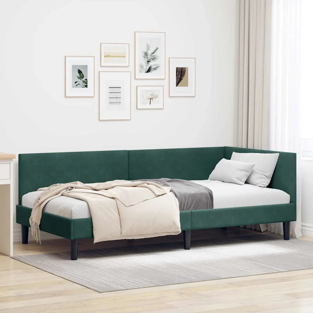 Cornice del letto ad angolo Verde Scuro 90 cm x 200 cm Velluto