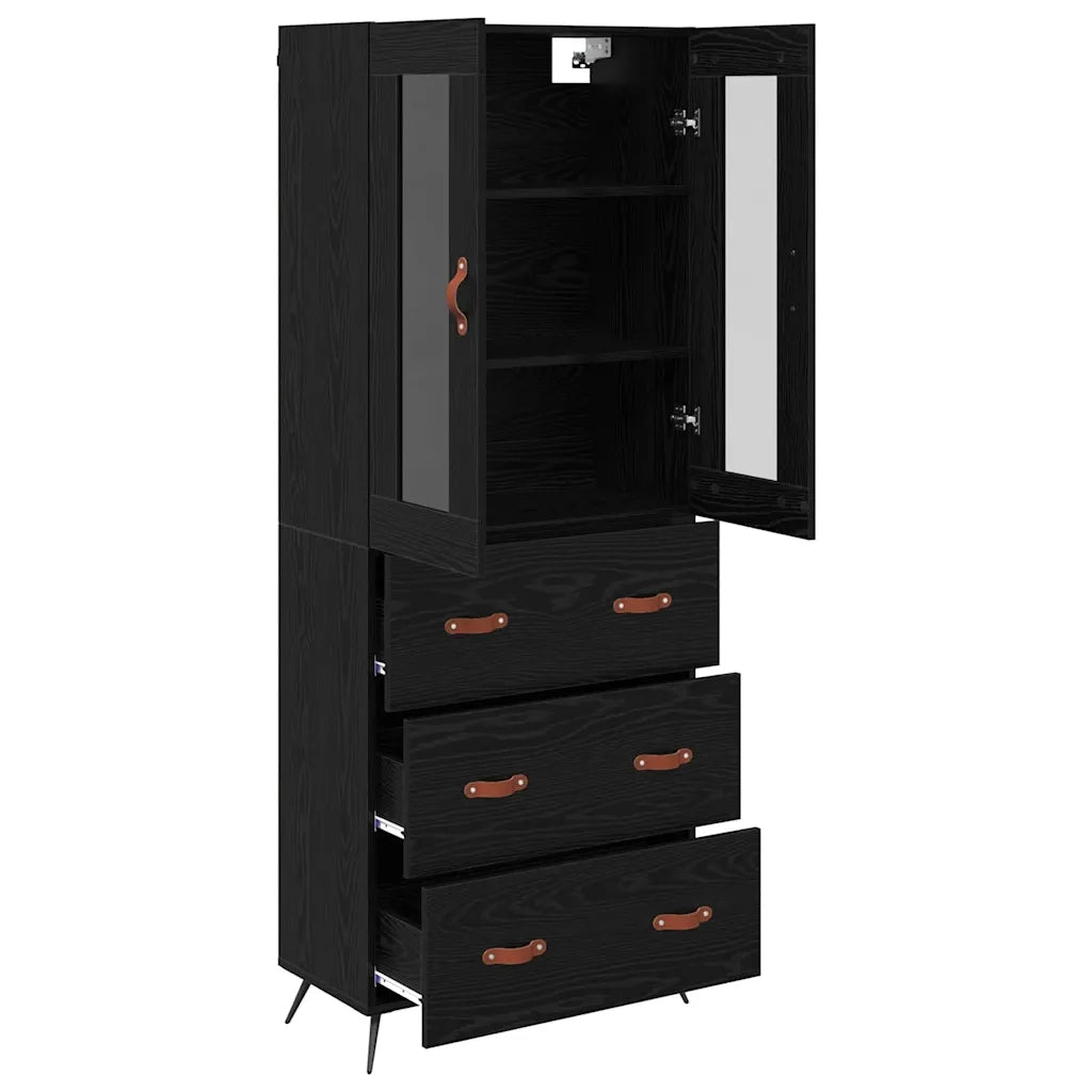 Credenza | Armadietto alto con ripiano 2 pcs Rovere Nero Legno multistrato