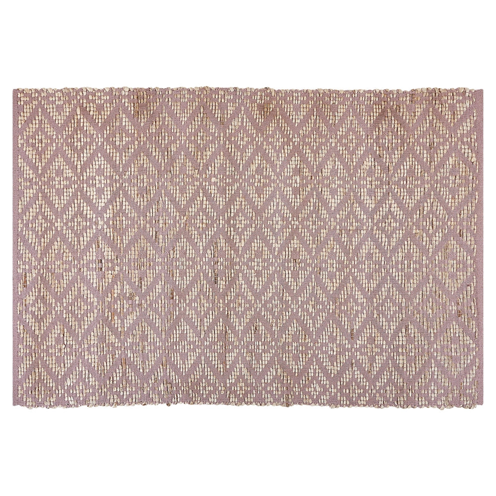 Tappeto rettangolare in cotone e iuta beige e rosa 140 x 200 cm soggiorno camera da letto