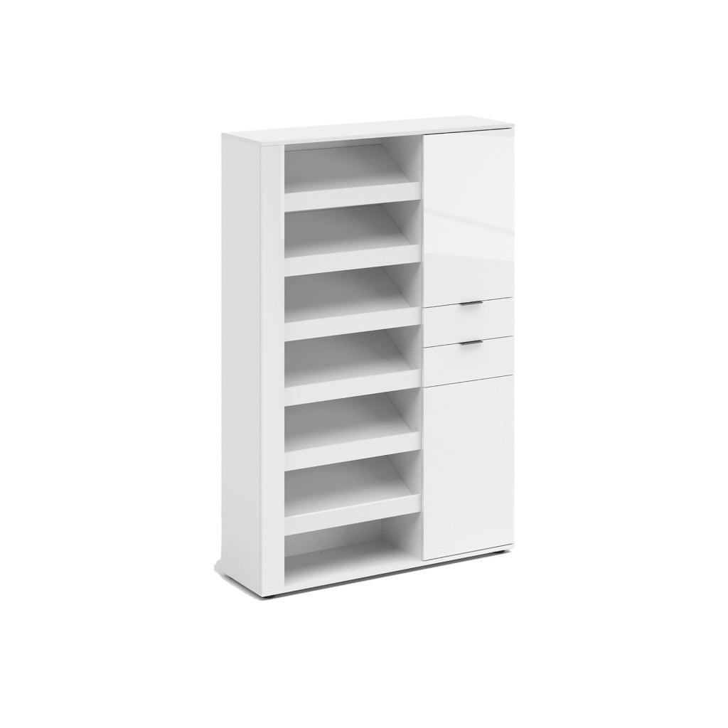 Mobile Portascarpe Rotondo, Scarpiera 8 Ripiani Made in Italy, 120x35x178h cm Bianco Lucido