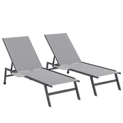 Set 2 Lettini Solarium Giardino con Schienale Regolabile e Tavolino Laterale ¨C zephmum ¨C Grigio