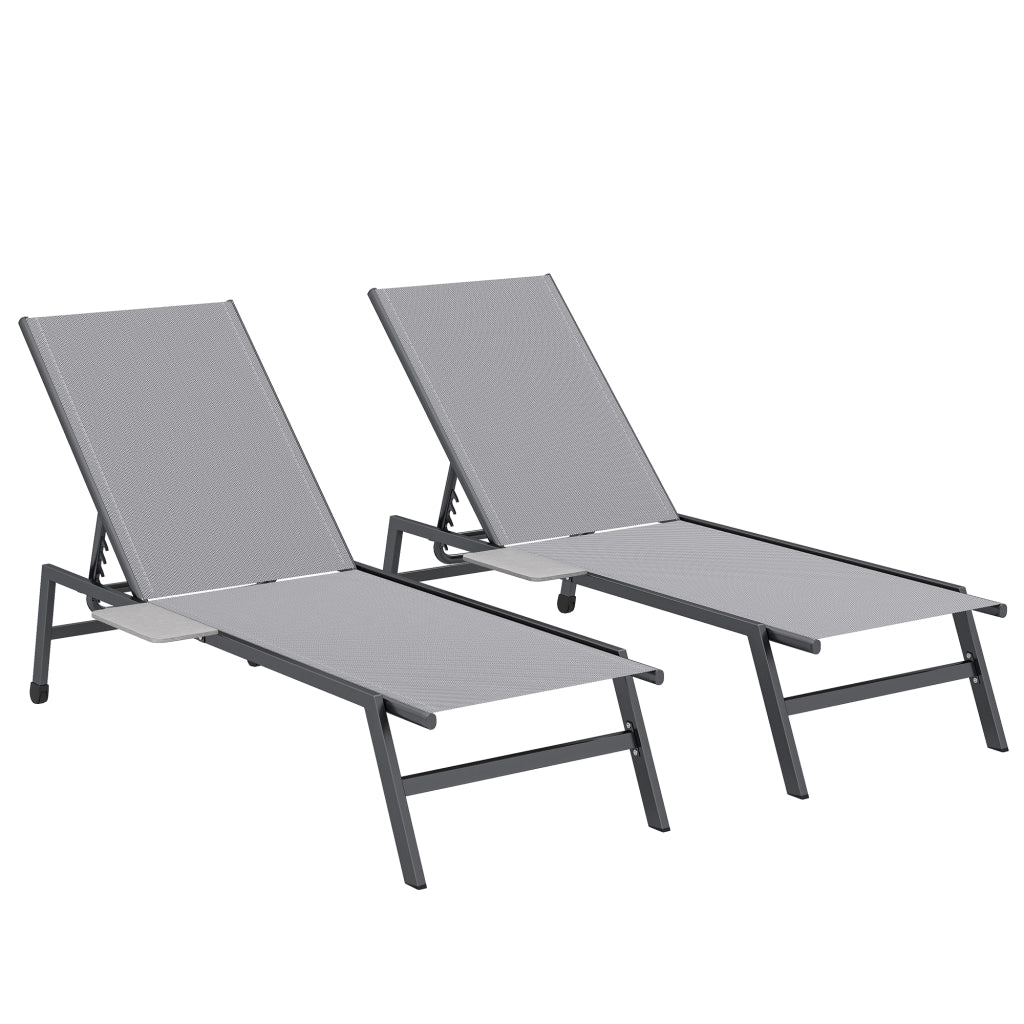 Set 2 Lettini Solarium Giardino con Schienale Regolabile e Tavolino Laterale ¨C zephmum ¨C Grigio