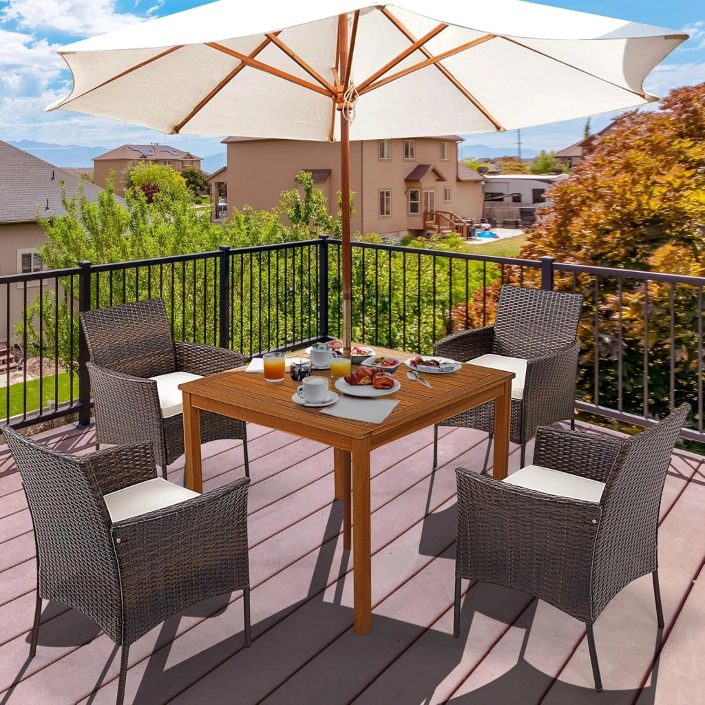 Set di 4 sedie da giardino in rattan, poltrone da esterno con cuscini estraibili, sedie in rattan per giardino, balcone, patio, marrone + beige