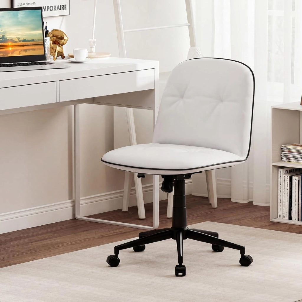 Sedia Scrivania Girevole a 360°, con Altezza Regolabile, Funzione Dondolo e Ruote Scorrevoli, Poltrona Ufficio Salvaspazio, Portata 112 kg (Bianco)