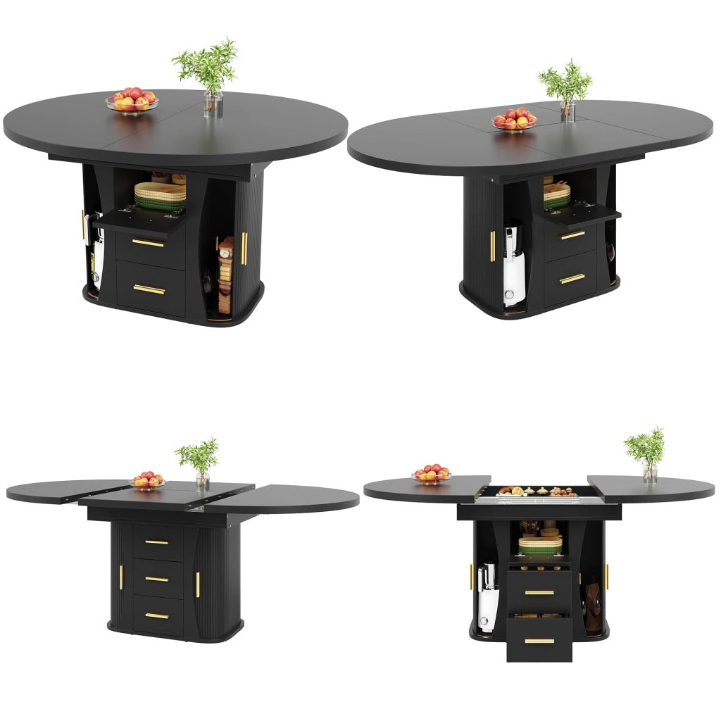 Tavolo da Pranzo Rotondo Allungabile a Ovale ¨C Xylo ¨C Nero, 118-158 cm, 6 Persone