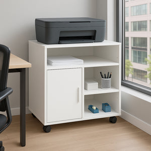 Mobile Porta Stampante Multiuso Salvaspazio 60x50x65 cm Legno Bianco