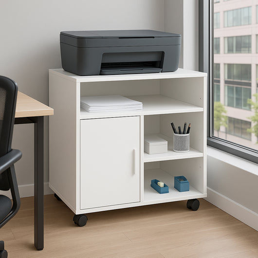 Mobile Porta Stampante Multiuso Salvaspazio 60x50x65 cm Legno Bianco