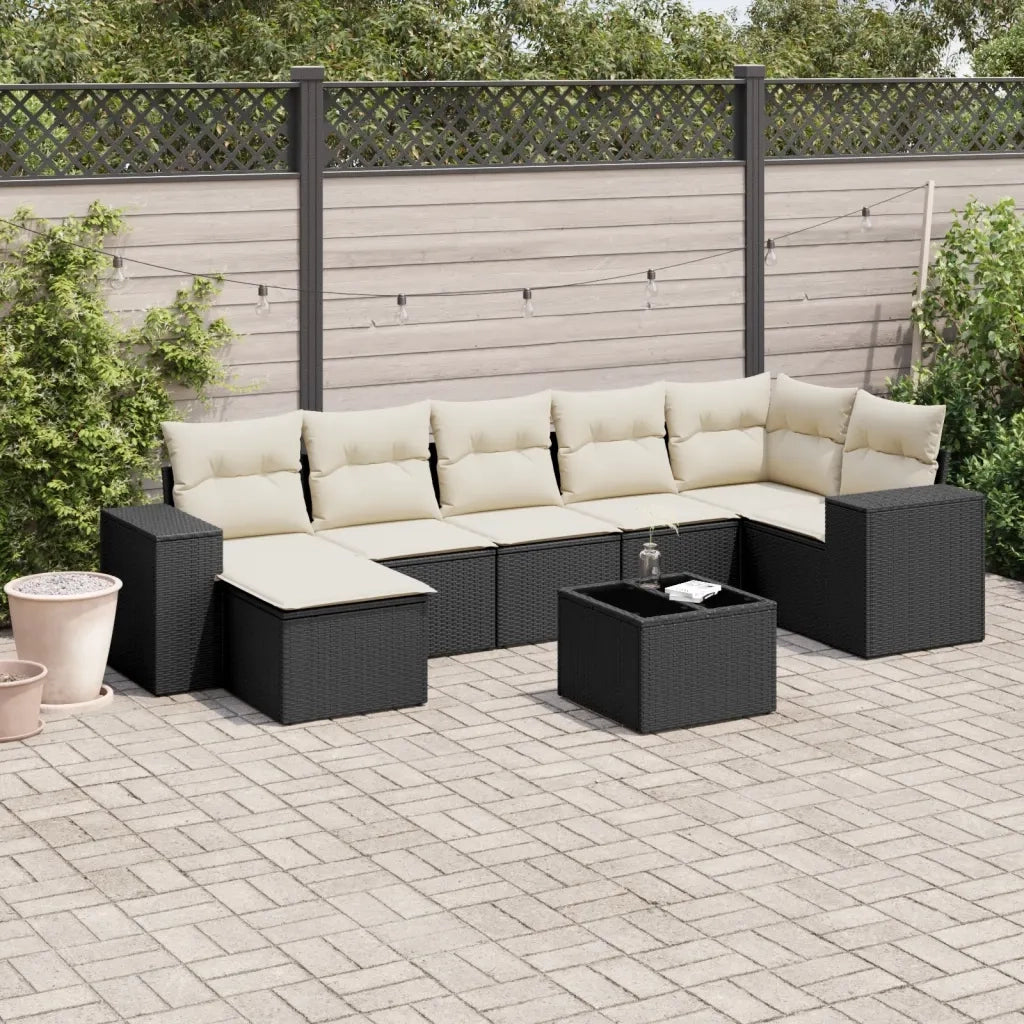 Set Divani da Giardino con Cuscini 8 pz Nero in Polyrattan 3255223