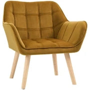 Poltrona Imbottita, Poltrona da Accenti, Design Scandinavo, Velluto, fino a 120 kg, Gambe in legno di Gomma, Giallo