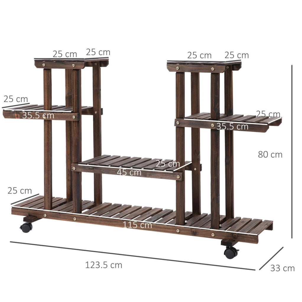Scaffale portapiante 123，5x33x80 cm in legno marrone scuro con ruote