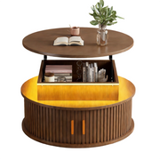 TAVOLO CENTRO rotondo 75 cm regolabile in altezza con LED, MDF color noce