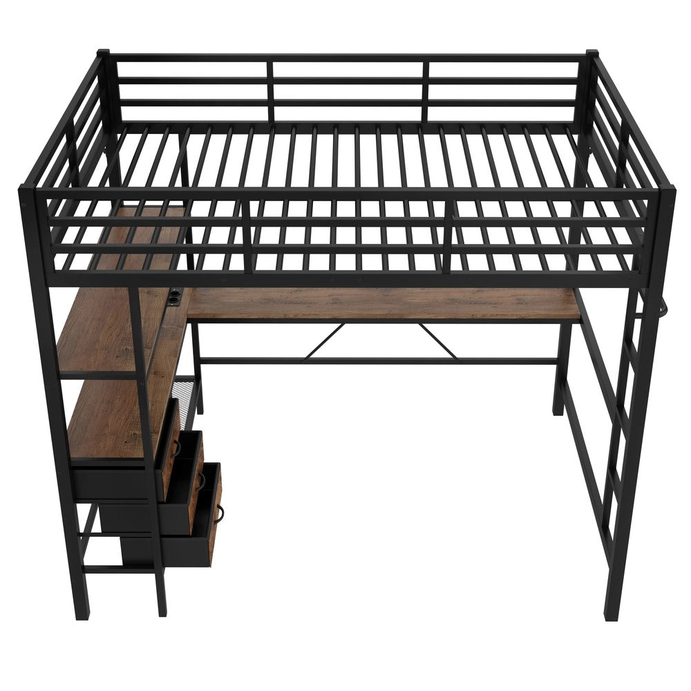 Letto a soppalco con LED e cassetti ¨C Minimal ¨C Nero 140x200 cm