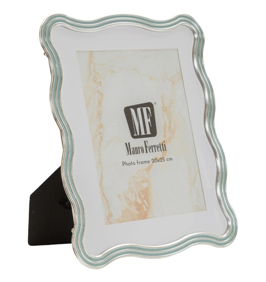 Cornice Elizabeth Celeste 22,7x1,3x27,6 cm in Zinco e Vetro Azzurro e Argento