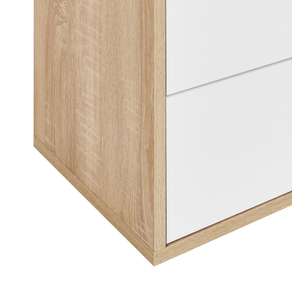 Libreria a 5 ripiani in legno chiaro con 2 cassetti bianco stile moderno
