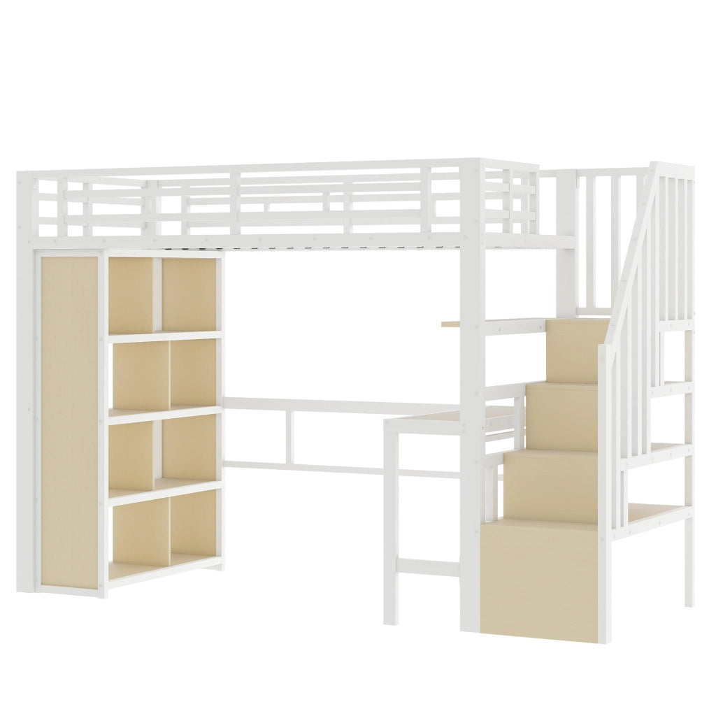 Letto a Soppalco con Scrivania e LED ¨C MINIMAL ¨C Metallo Bianco 90x200 cm