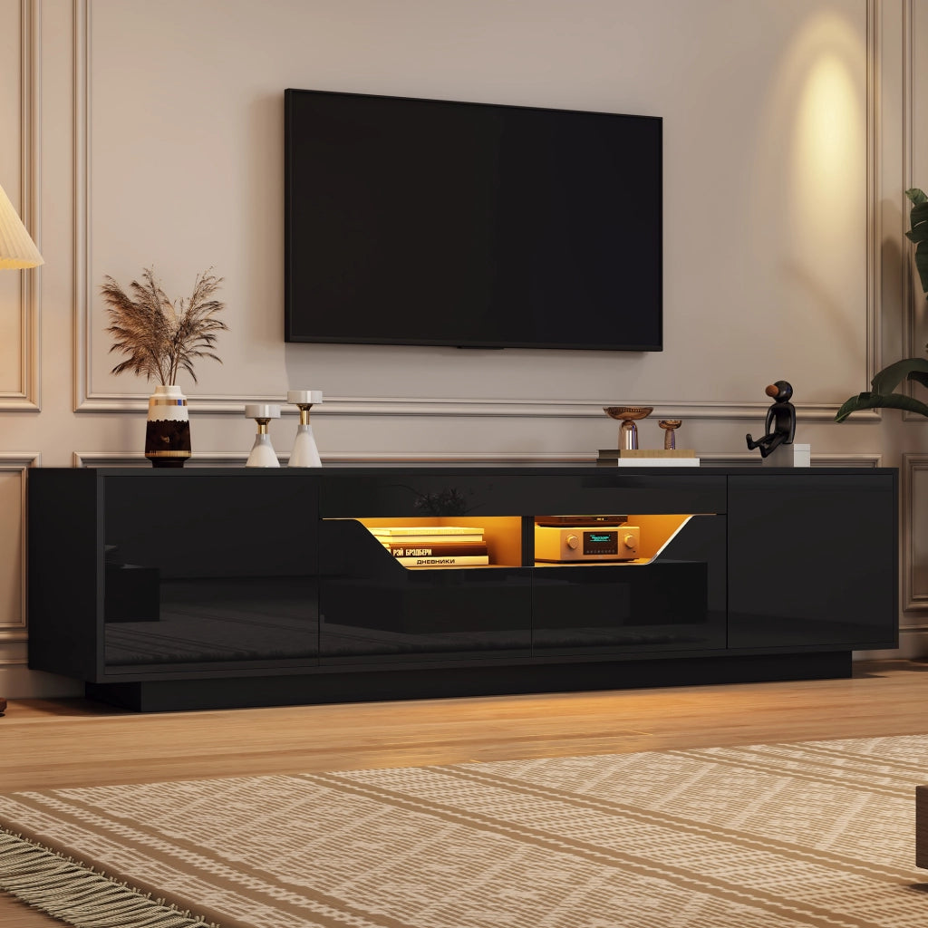 Mobile TV da terra 180x40x45 cm con 2 cassetti, 2 ante e LED, nero