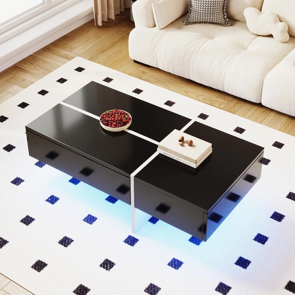 Tavolino da Salotto con LED ¨C MINIMAL ¨C Nero/Bianco, 100x50x34,5 cm