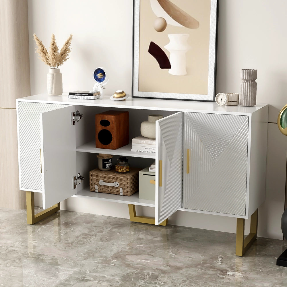 Buffet lussuoso a 4 ante - Xylo - Porte texture lucide maniglie dorate scaffali regolabili in altezza Bianco