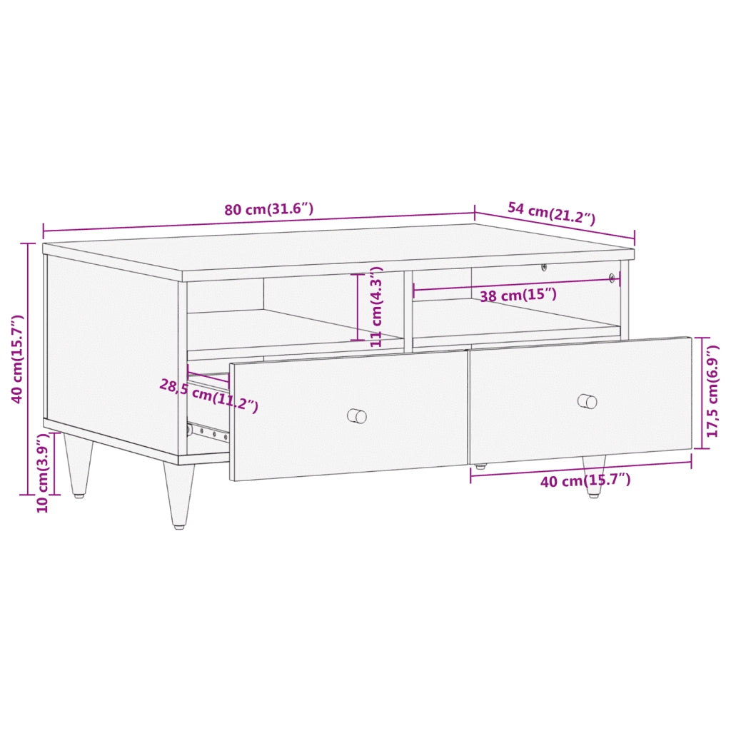 Tavolino da Salotto 80x54x40 cm in Legno Massello di Mango 358261