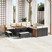 Set di Divani da Giardino  da 13 Pezzi con Cuscini Neri in Polyrattan Acacia