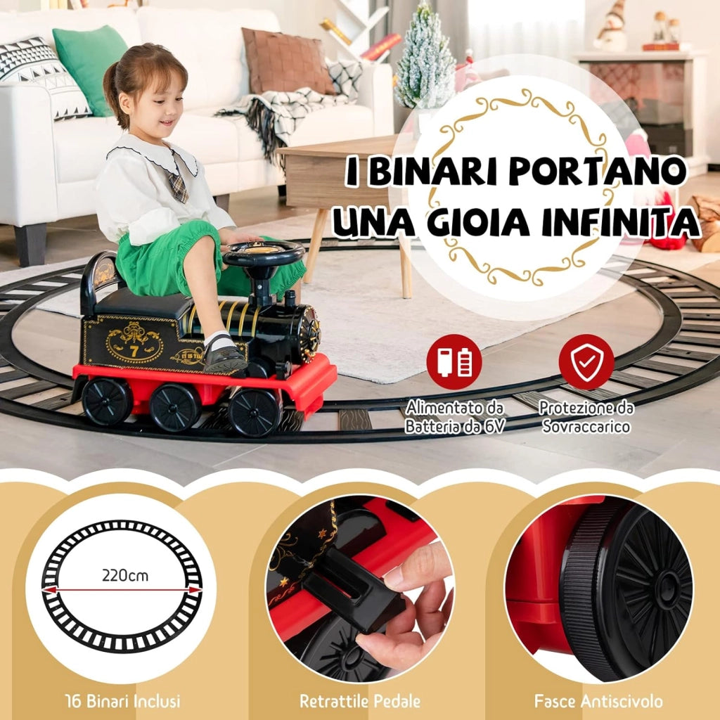 Trenino Elettrico per Bambini, Treno Giocattolo con 16 Pezzi di Binari, con Luci e Suoni, Scatola di Stoccaggio, Regalo per Bambini Anni 3+ (Nero)