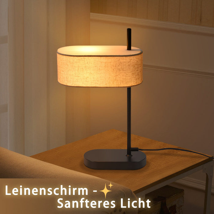 ZMH Lampada da tavolo nera E14 44.5cm paralume lino tessuto per soggiorno comodino