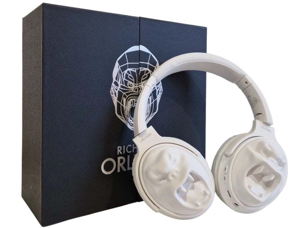 Cuffie Wireless KONG Richard Orlinski Casque Audio Bluetooth 5.1 Design a Facette con Microfono Integrato e Ingresso Aux Bianco Opaco