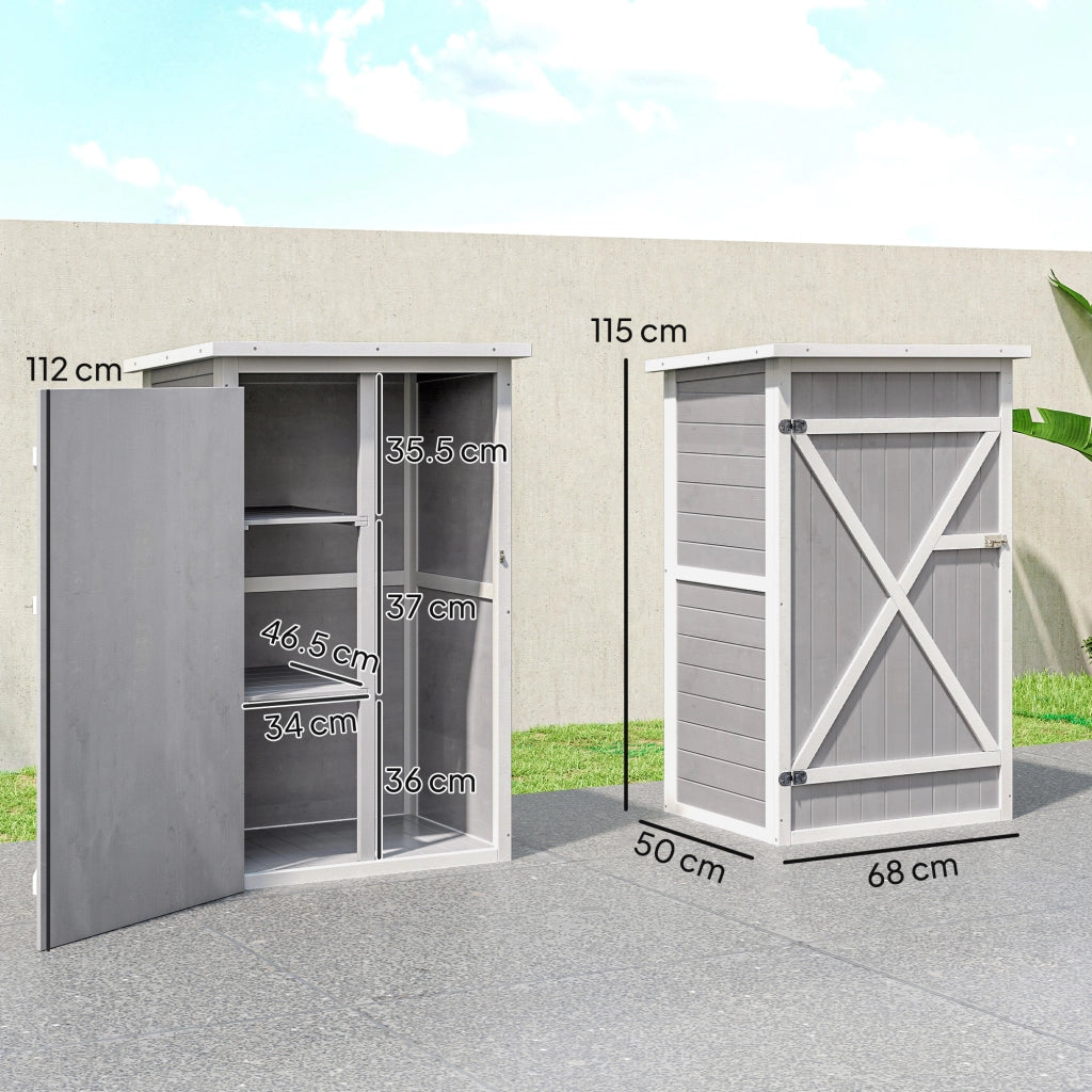 Capanno Attrezzi in Legno a 2 Mensole con Tetto Impermeabile, 75x56x115 cm, Grigio