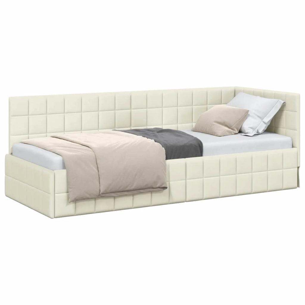 Letto singolo | Letto per adulti | Cornice del letto ad angolo Crema 80 cm x 200 cm Velluto