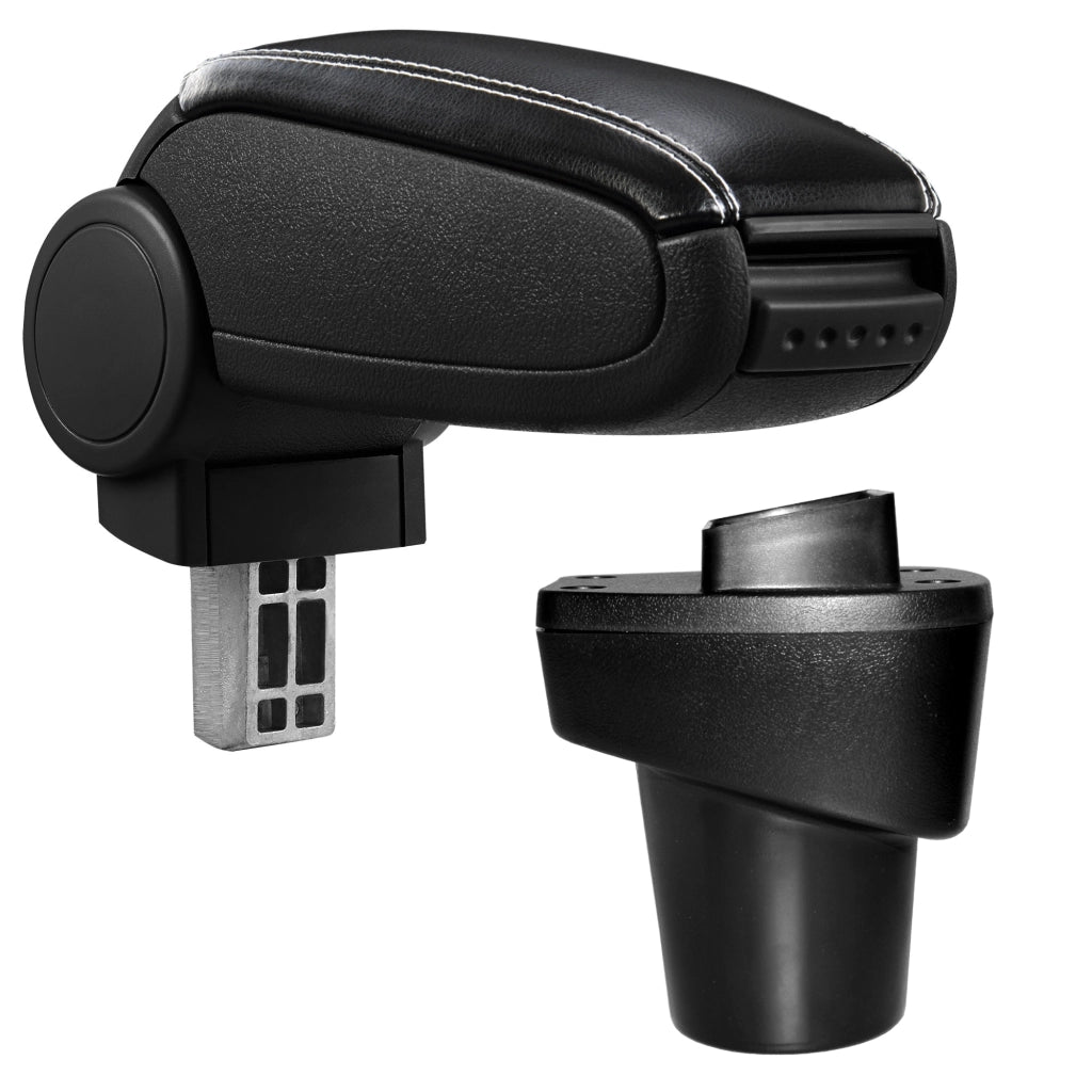 [pro.tec] Bracciolo centrale per Citroën C1 (da 2014-2018) e Peugeot 108 (da 2014-2018) - Rivestimento in similpelle nero con cuciture bianche - con vano portaoggetti