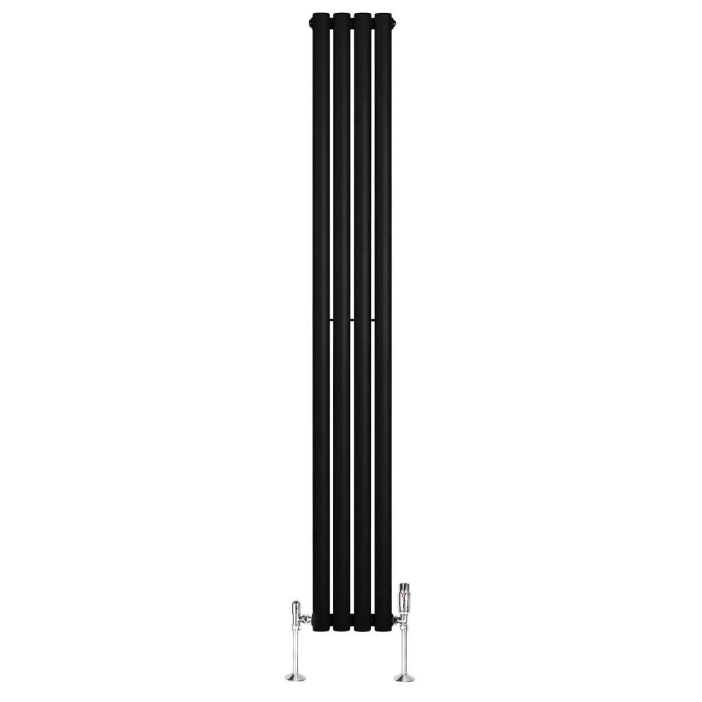 Radiatore Verticale Ovale 1800x240mm Nero con Valvole TRV