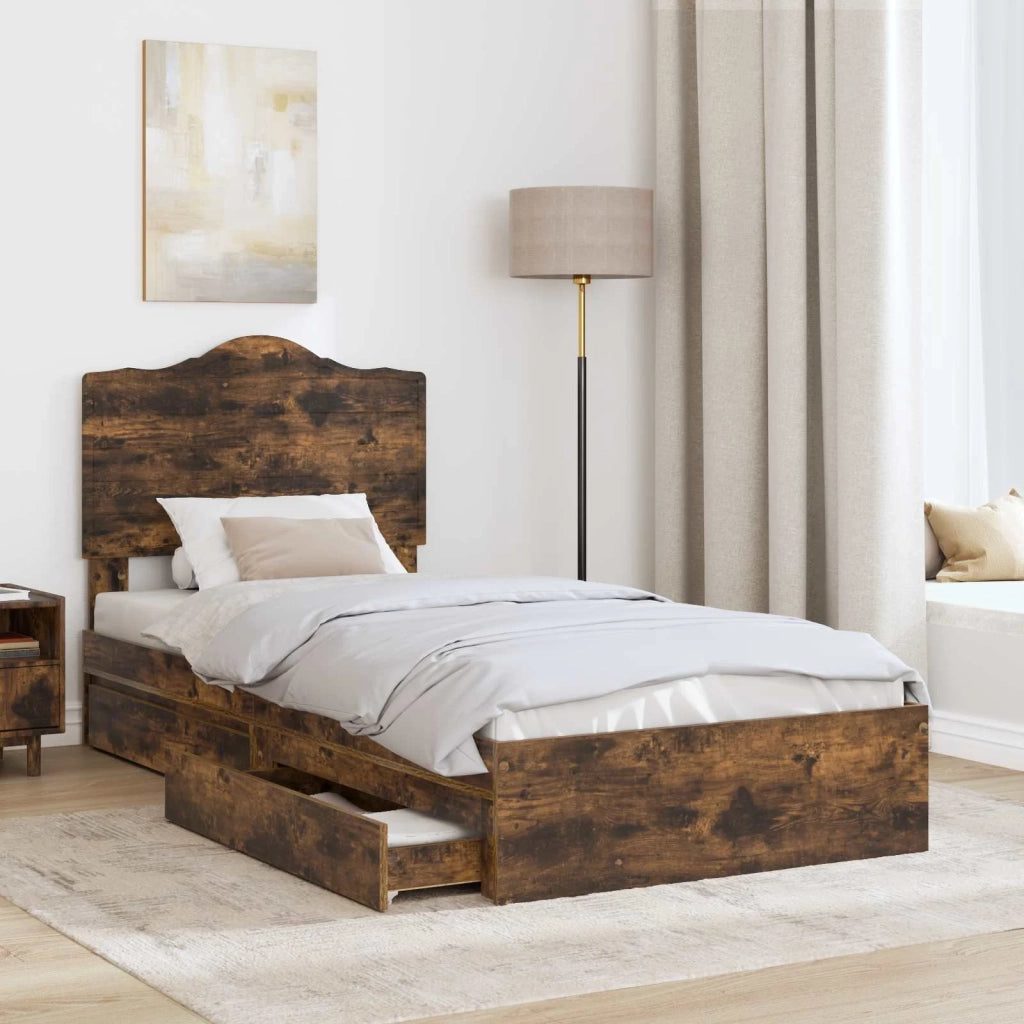 Letto con Contenitore Rovere fumé 70 x 190 cm Legno multistrato