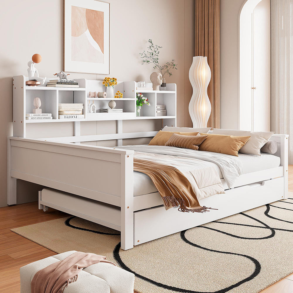 Divano letto estendibile 140x200cm - Xylo - bianco, scomparto, doghe