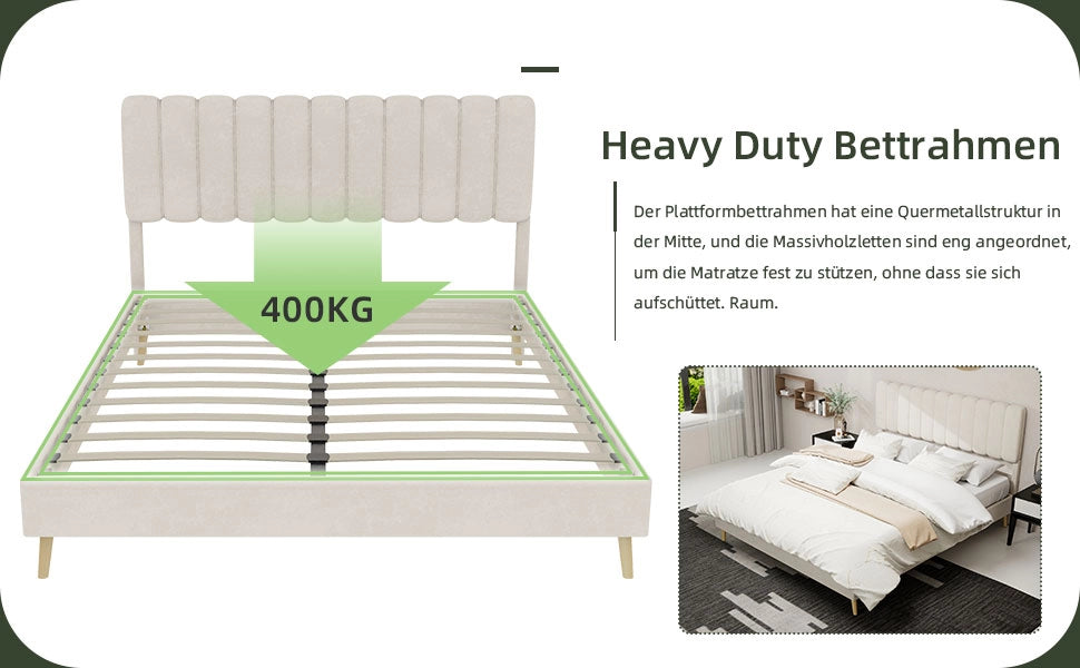 Letto imbottito con testiera ¨C Minimal ¨C Beige 160x200 cm tessuto