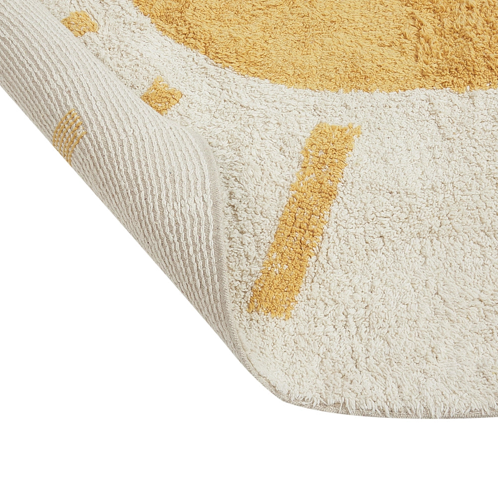 Tappeto in cotone beige chiaro e giallo ø 140 cm rotondo stile boho Soggiorno Bambini Camera dei bambini
