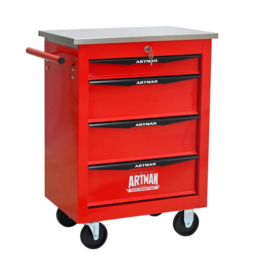 Carrello Porta Utensili 4 Cassetti con Ruote ¨C MINIMAL ¨C Metallo, Rosso e Nero