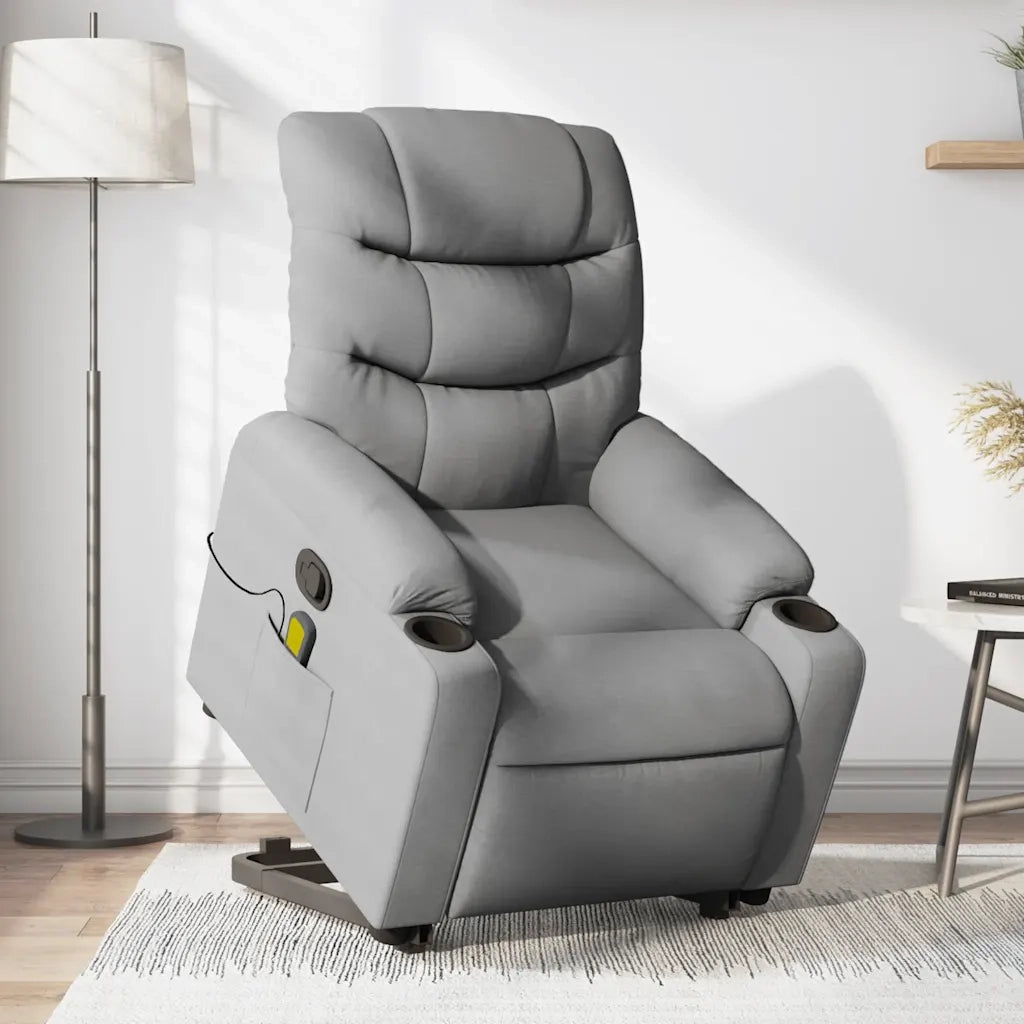Poltrona Alzapersona Massaggi Reclinabile Grigio Chiaro Tessuto 3206654