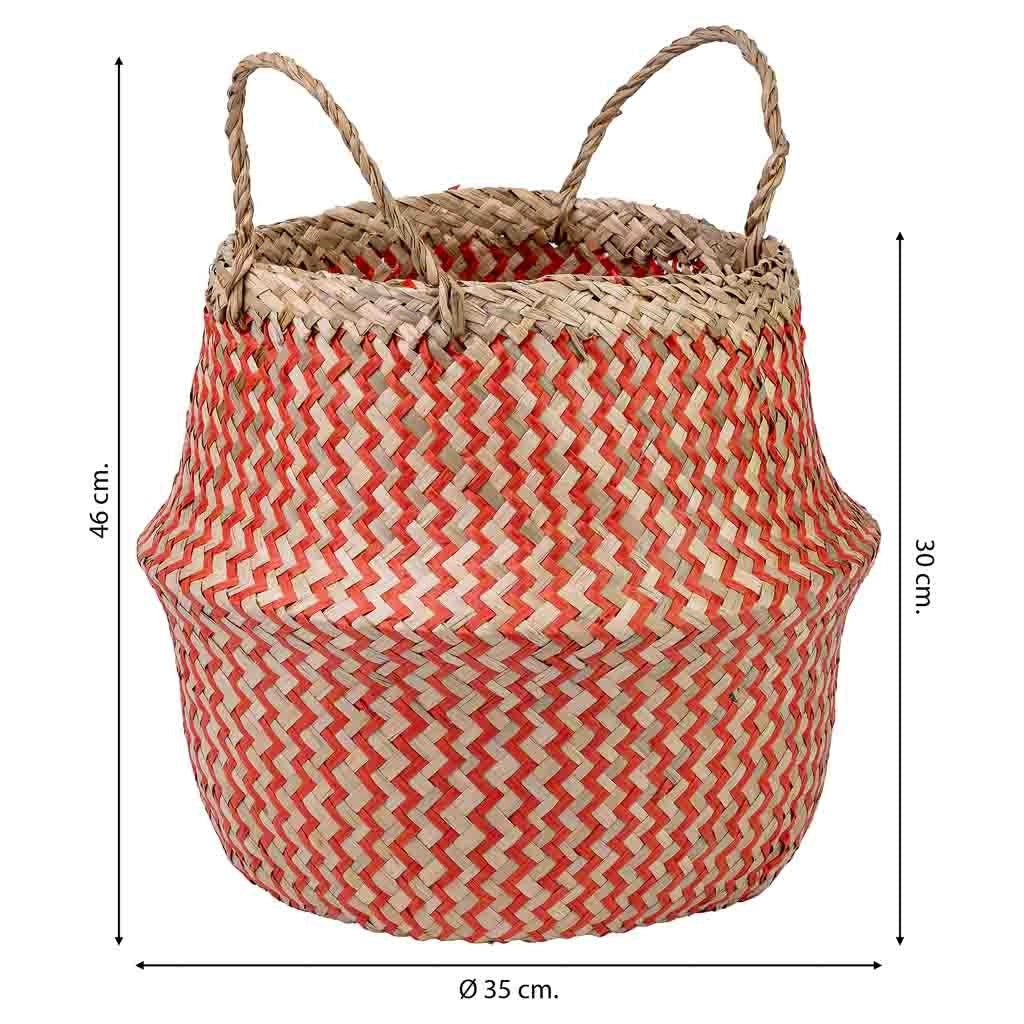 Cestino rosso naturale con manici, D35x30/46h cm