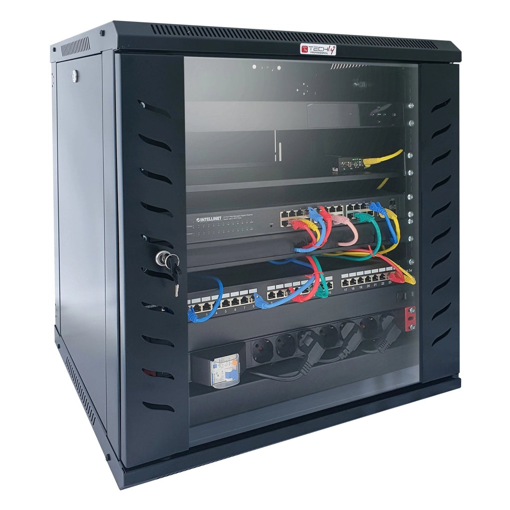 Armadio Rack 19'' a Muro 12 Unità P.600 mm Flat Pack Nero