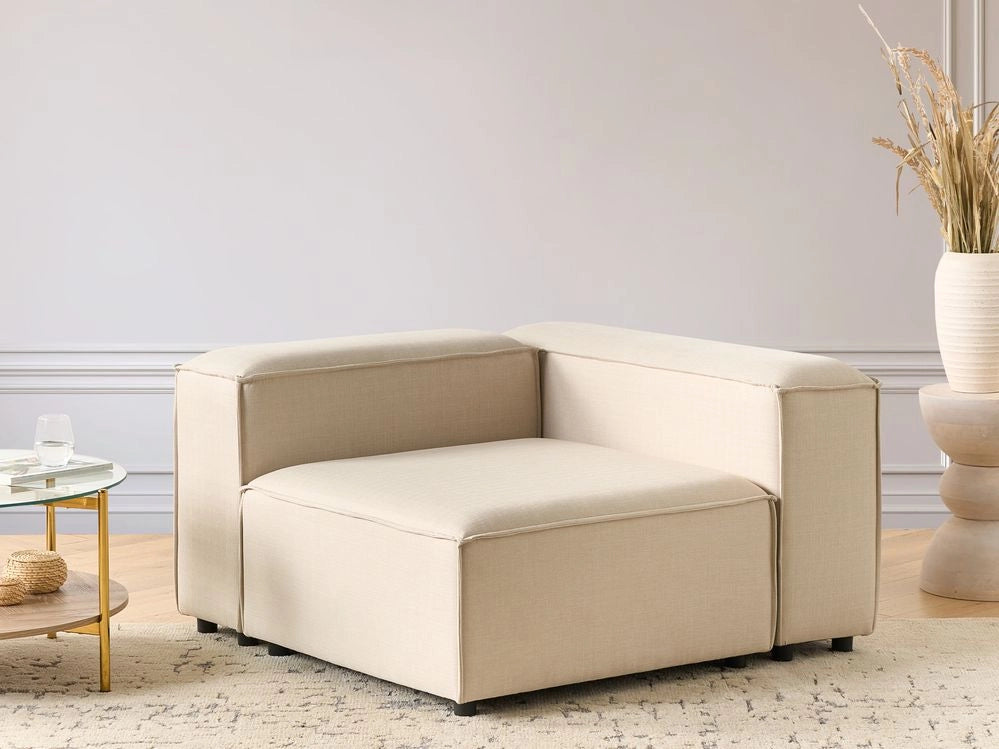 Modulo angolare 1 posto con gambe nere rivestite in tessuto poliestere beige lato sinistro con Gambe Nere Soggiorno