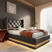 Letto imbottito singolo 90x200 cm con contenitore, LED e porte USB/USB-C
