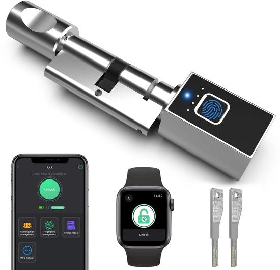 Deurslot 80mm (40/40) con lettore di impronta digitale Bluetooth per autorizzazione a distanza - Adatto per la maggior parte delle porte EU - Installazione DIY del deurslot supporta Apple Watch