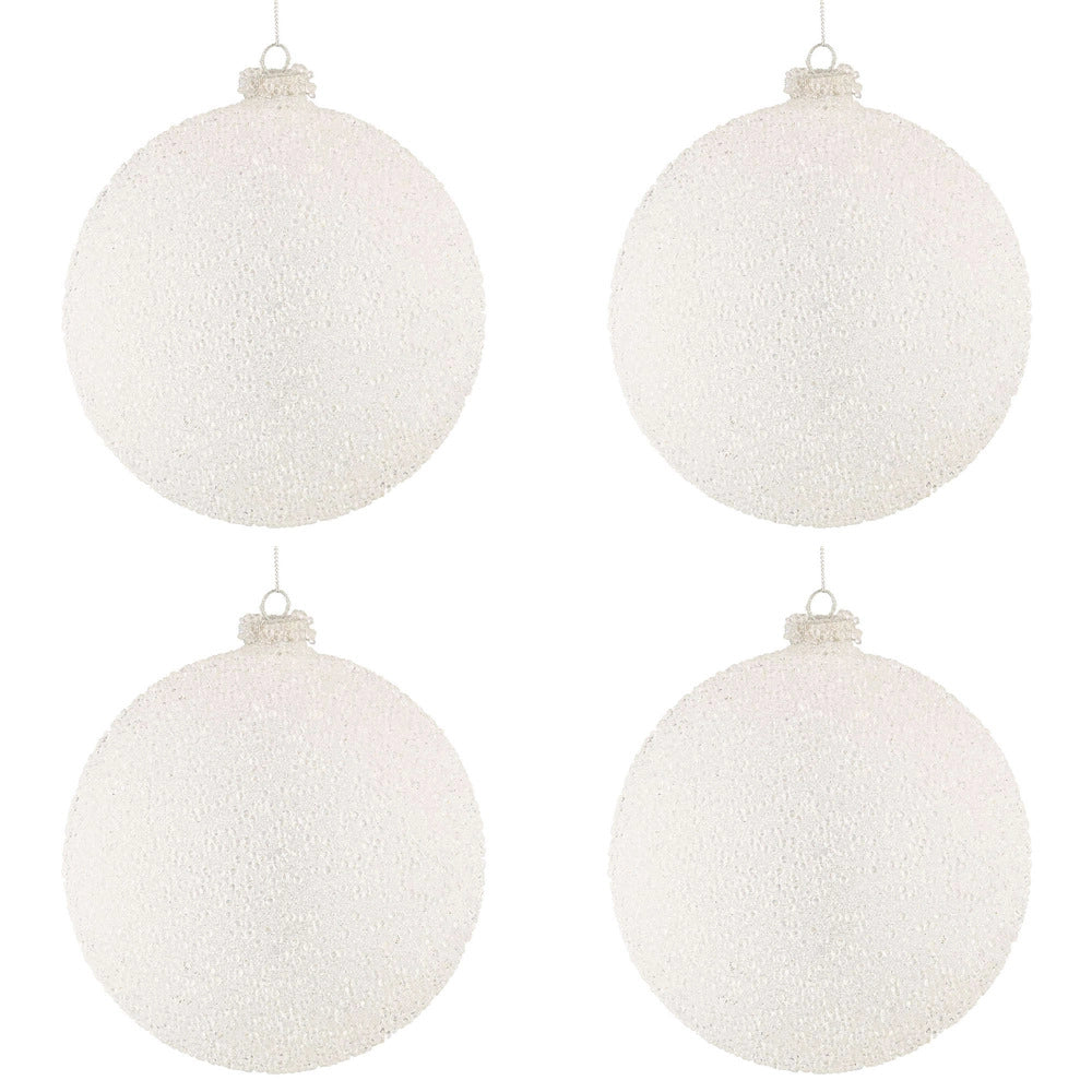Palline di Natale in Vetro Bianche effetto Neve Freeze Diametro: 100 mm