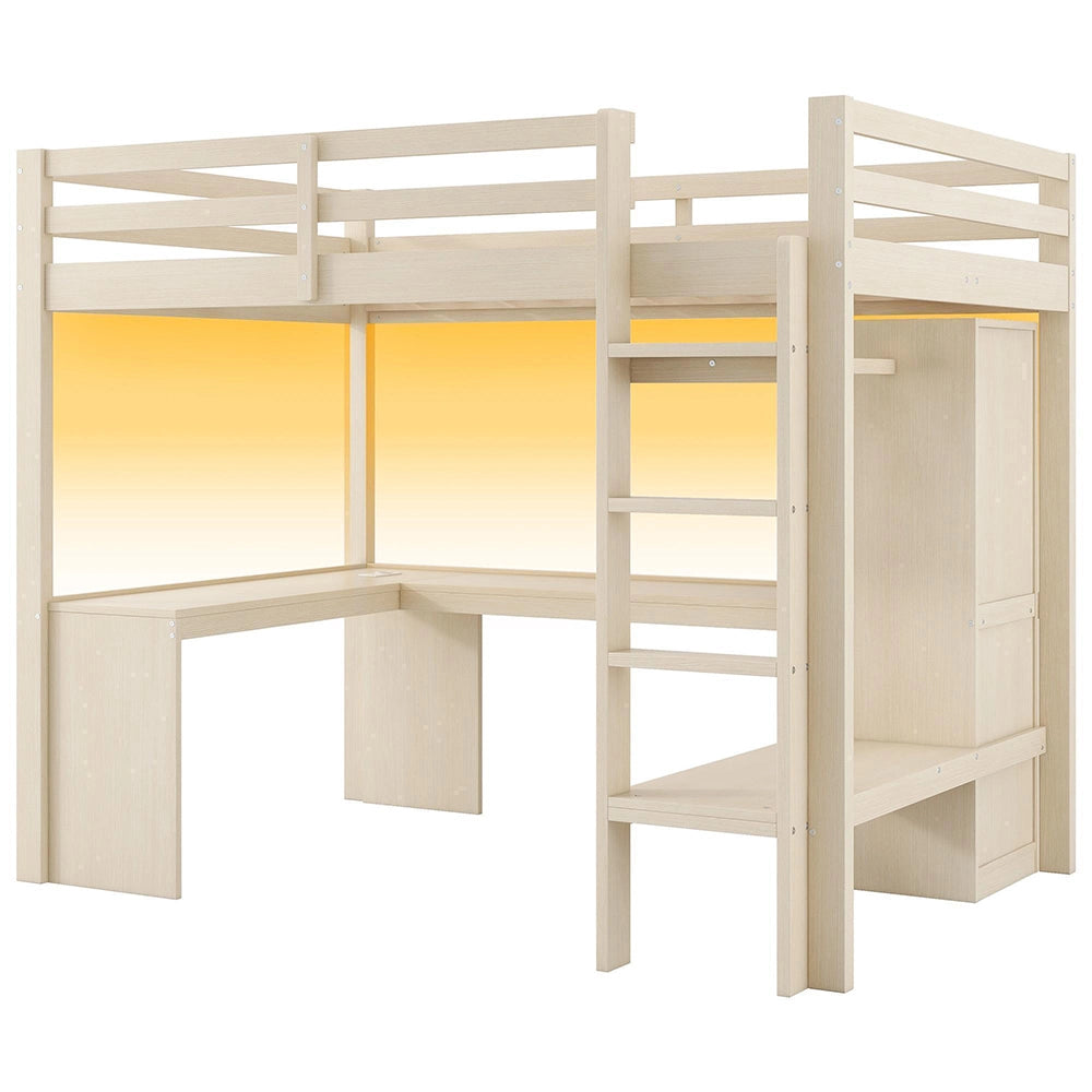 Letto mezzanino 140x200cm?- Xylo - scrivania LED USB naturale
