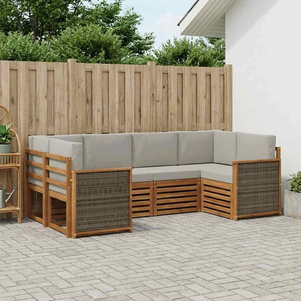 Set di divani da esterno 5 pz Naturale e Grigio Chiaro 3384767