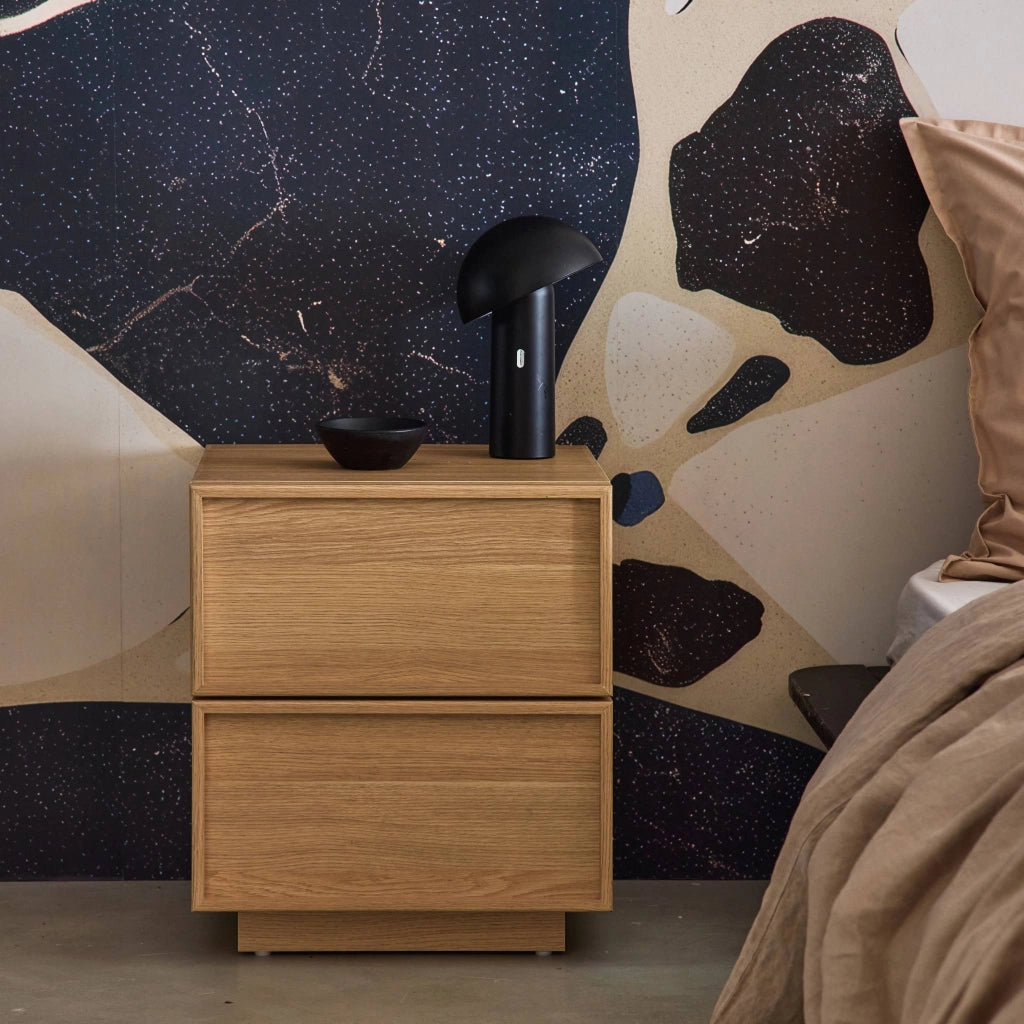 Comodino effetto legno 2 cassetti, marrone naturale