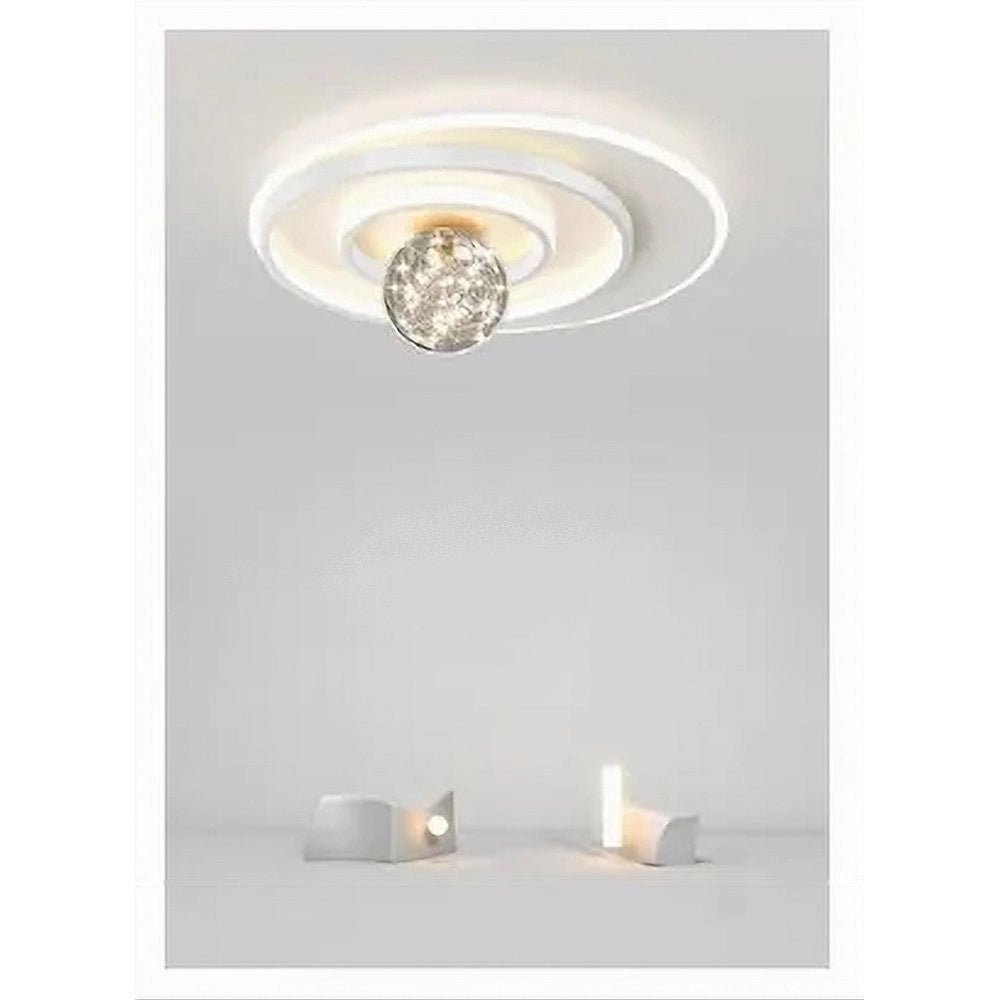 Trade Shop - Plafoniera Led 48w Cerchio Spirale Bianco Sfera Lampadario Tondo Luce Fredda 70760 -