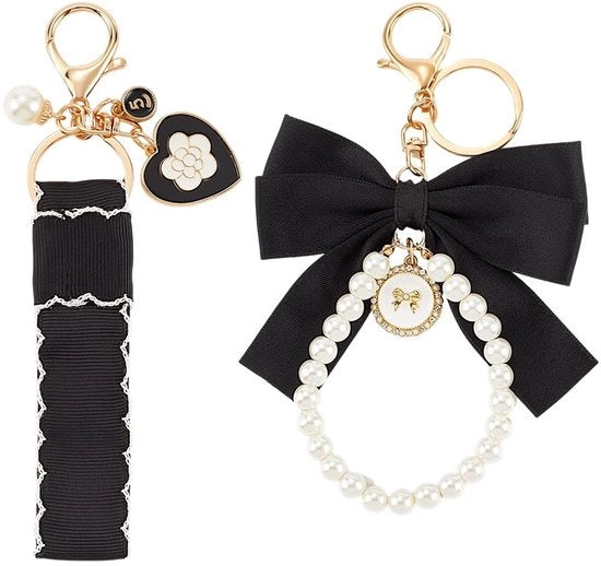 Manubrio con Chiusura a Strappo e Perle - Nero - Incluso Strumento per Applicare la Vitiatura - Accessorio di Stile per Borsa